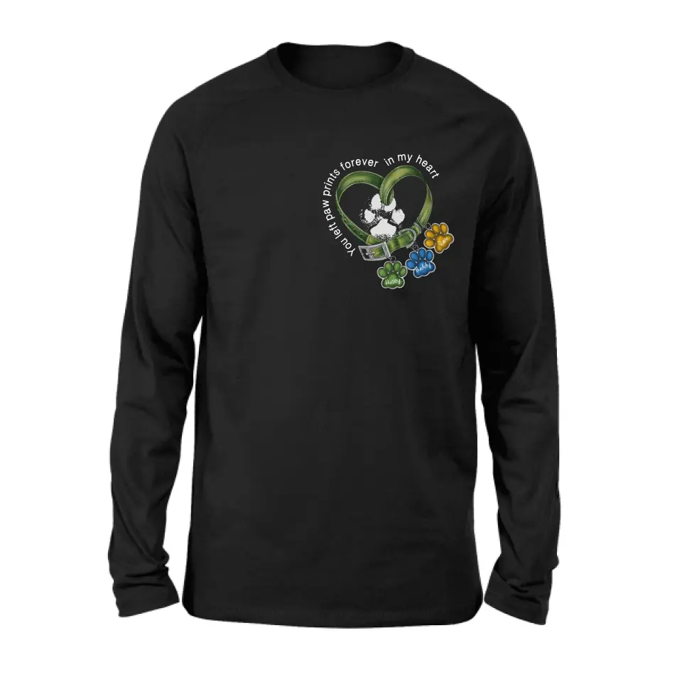 Personalized Memorial Dog Collar T-shirt/Hoodie - Up to 3 Dogs - Memorial Gift Idea For Dog Owner - You Left Paw Prints Forever In My Heart