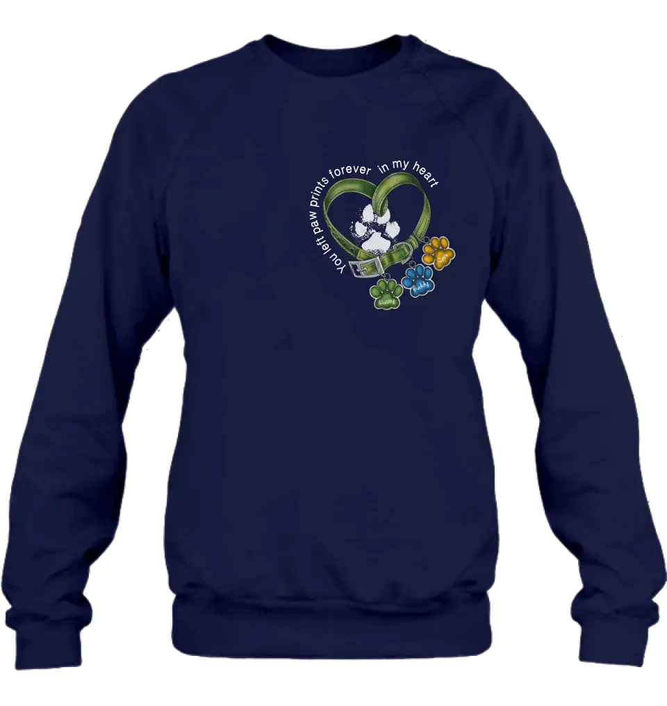 Personalized Memorial Dog Collar T-shirt/Hoodie - Up to 3 Dogs - Memorial Gift Idea For Dog Owner - You Left Paw Prints Forever In My Heart