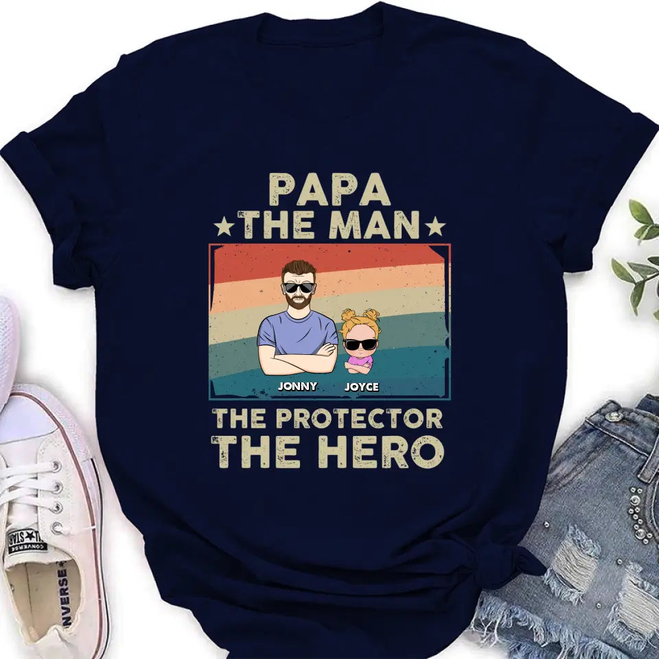 Personalized Grandpa Shirt/Hoodie - Grandpa with up to 9 Grandchildren - Father's Day Gift Idea for Grandpa - Papa The Man The Protector The Hero