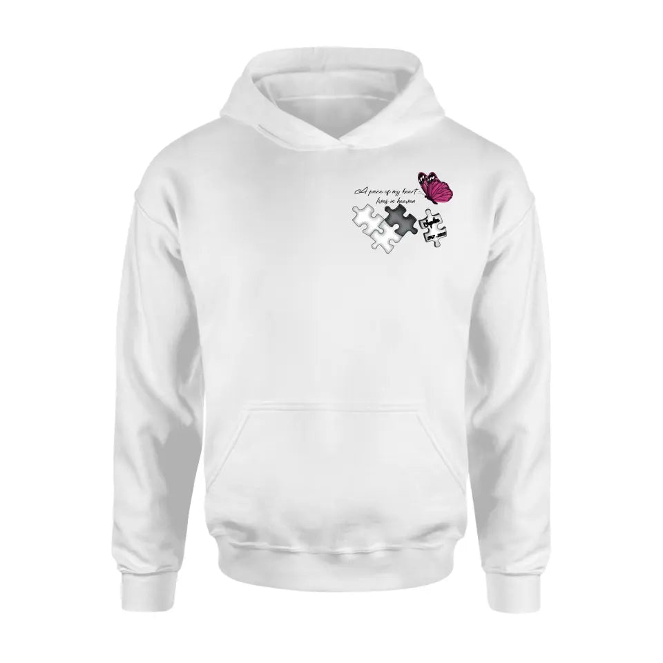 Personalized Memorial Shirt/Hoodie - Memorial Gift Idea for Mother's Day/Father's Day - A Piece Of My Heart Lives In Heaven