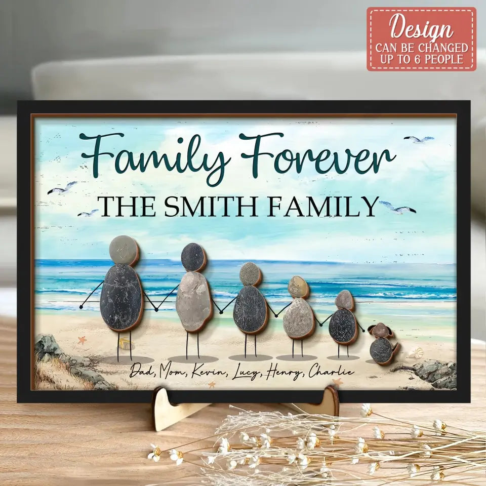 Personalized Family Pebble Art 2 Layered Wooden Art - Gift Idea For Family/Parents/Father's Day/Mother's Day - Family Seaside Beach Pebble Picture - This Is Us