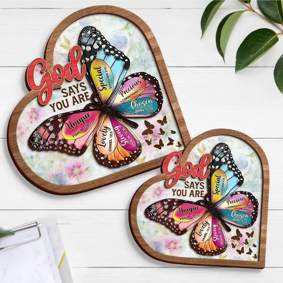 Personalized Butterflty 2 Layered Art - Christian Gifts For Women - Faith Inspirational Gifts For Mom/Daughter/Sister/Friend - God Says You Are
