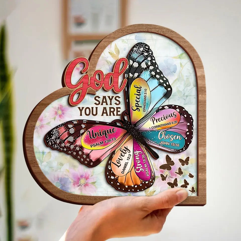 Personalized Butterflty 2 Layered Art - Christian Gifts For Women - Faith Inspirational Gifts For Mom/Daughter/Sister/Friend - God Says You Are
