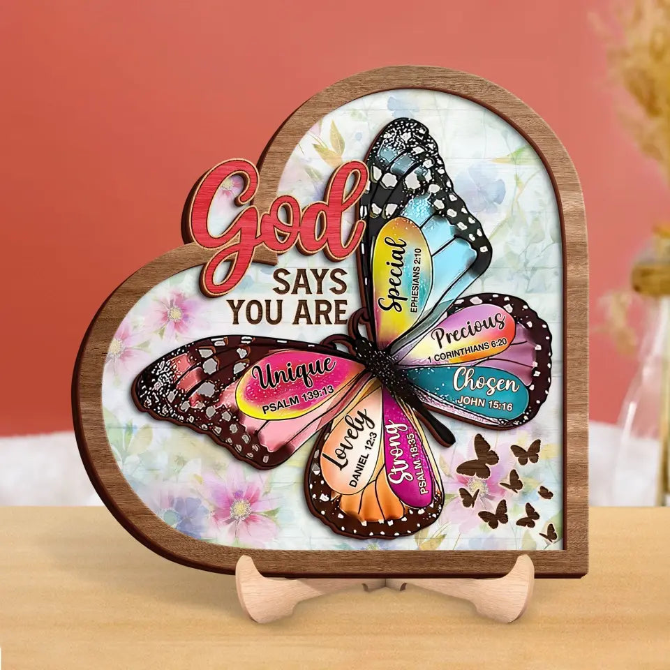 Personalized Butterflty 2 Layered Art - Christian Gifts For Women - Faith Inspirational Gifts For Mom/Daughter/Sister/Friend - God Says You Are