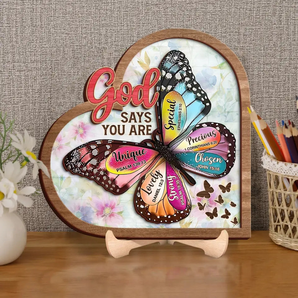 Personalized Butterflty 2 Layered Art - Christian Gifts For Women - Faith Inspirational Gifts For Mom/Daughter/Sister/Friend - God Says You Are