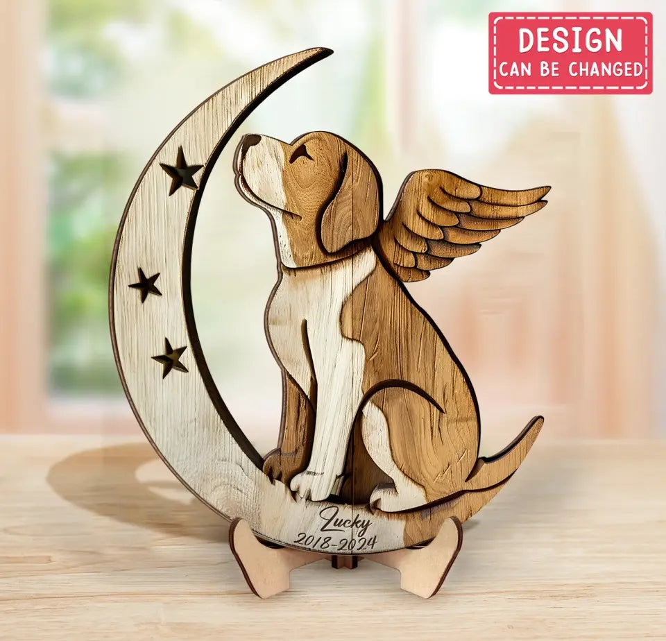 Personalized Beagle Sitting On Moon 2 Layered Wooden Art - Gift Idea for Dog Owners