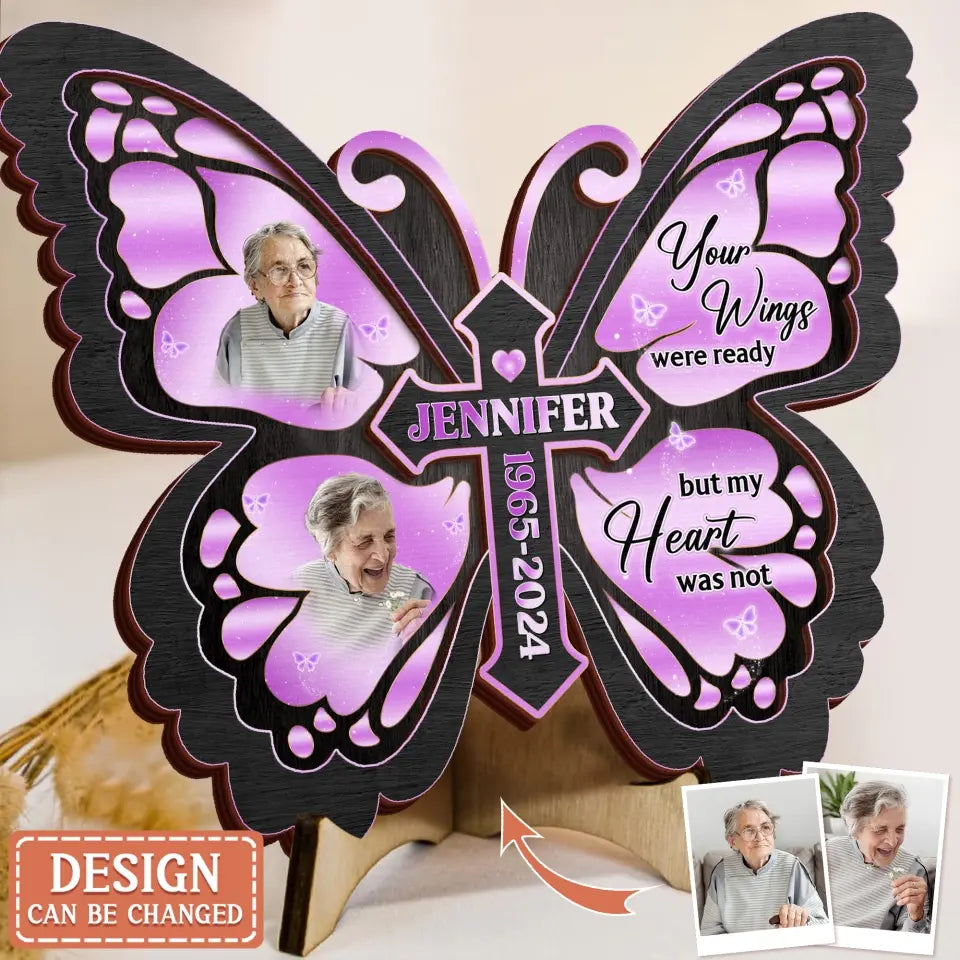 Personalized Butterfly 2 Layered Wooden Art - Upload Up to 5 Photos - Memorial Gift Idea For Family Member - A Piece Of My Heart Lives In Heaven