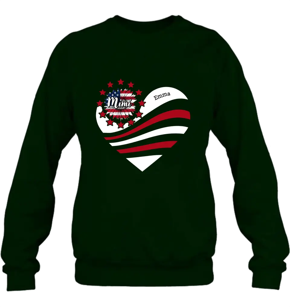 Personalized Grandma With Grandkids Sunflower American Flag T-Shirt/Hoodie - Up to 10 Kids - Gift Idea For Grandma/Mom/Independence Day/4th Of July