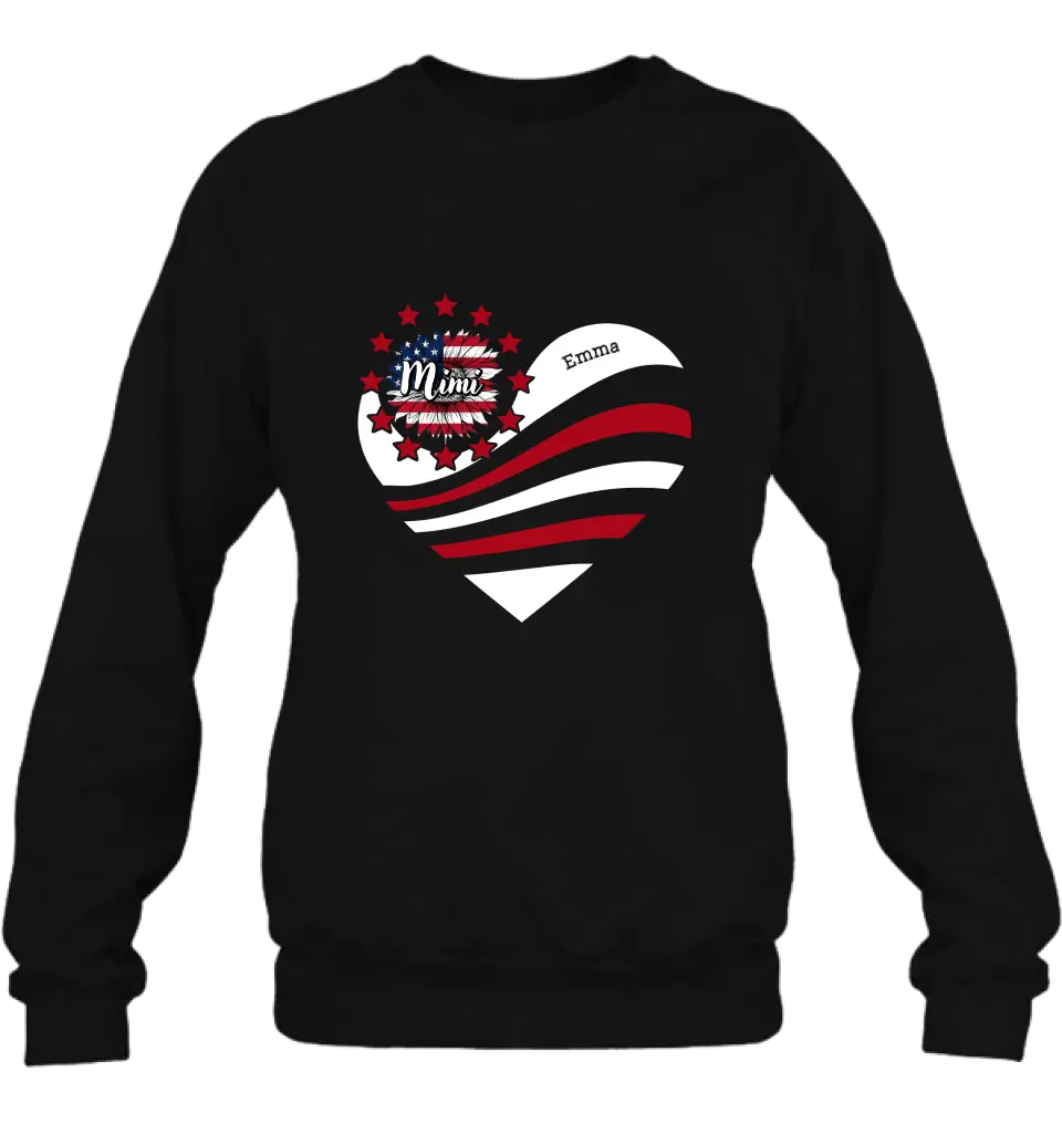 Personalized Grandma With Grandkids Sunflower American Flag T-Shirt/Hoodie - Up to 10 Kids - Gift Idea For Grandma/Mom/Independence Day/4th Of July