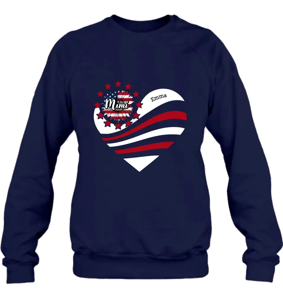 Personalized Grandma With Grandkids Sunflower American Flag T-Shirt/Hoodie - Up to 10 Kids - Gift Idea For Grandma/Mom/Independence Day/4th Of July