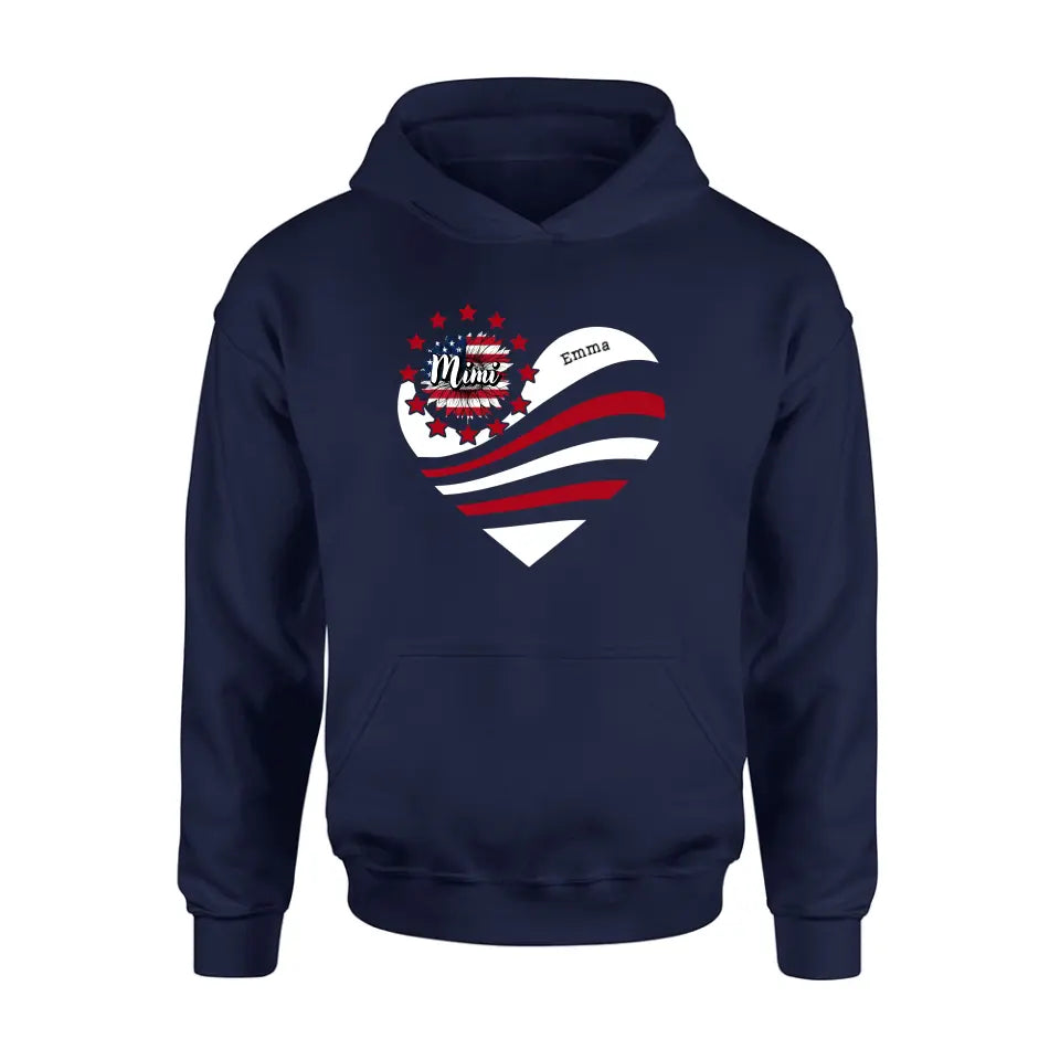 Personalized Grandma With Grandkids Sunflower American Flag T-Shirt/Hoodie - Up to 10 Kids - Gift Idea For Grandma/Mom/Independence Day/4th Of July