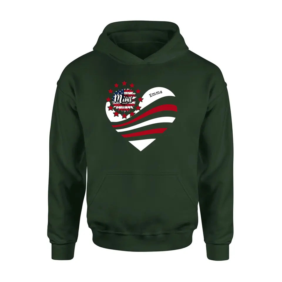 Personalized Grandma With Grandkids Sunflower American Flag T-Shirt/Hoodie - Up to 10 Kids - Gift Idea For Grandma/Mom/Independence Day/4th Of July