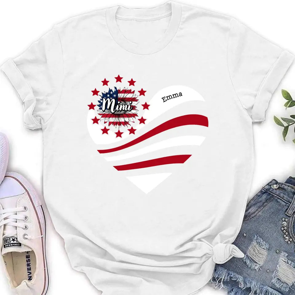 Personalized Grandma With Grandkids Sunflower American Flag T-Shirt/Hoodie - Up to 10 Kids - Gift Idea For Grandma/Mom/Independence Day/4th Of July