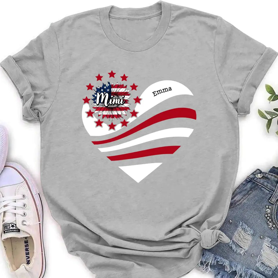 Personalized Grandma With Grandkids Sunflower American Flag T-Shirt/Hoodie - Up to 10 Kids - Gift Idea For Grandma/Mom/Independence Day/4th Of July