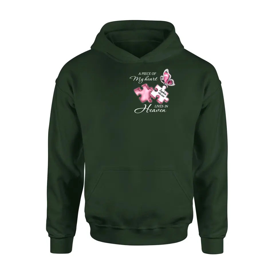 Personalized Memorial Shirt/Hoodie - Memorial Gift Idea For Family Member - A Piece Of My Heart Lives In Heaven