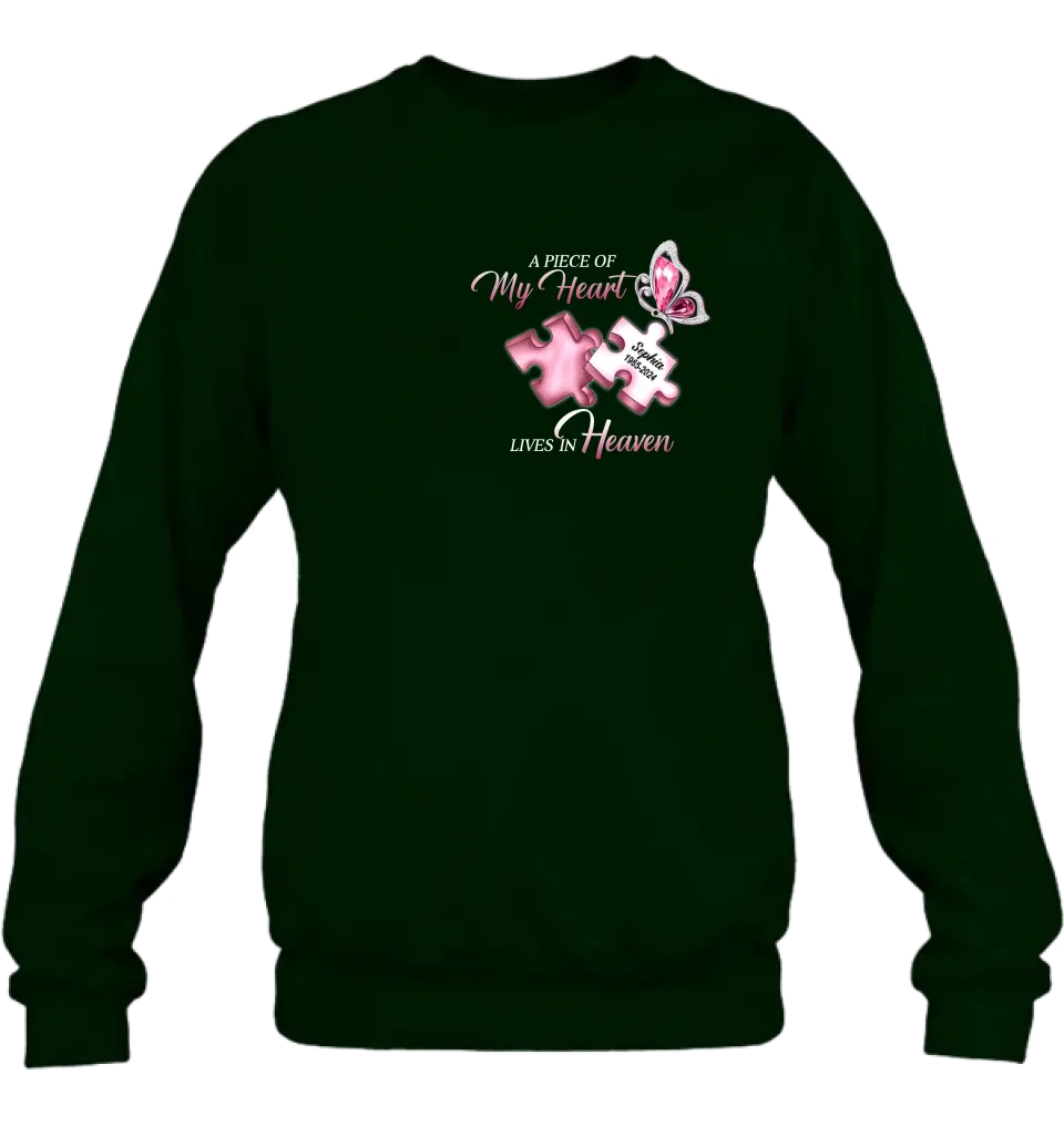 Personalized Memorial Shirt/Hoodie - Memorial Gift For Family Member - A Piece Of My Heart Lives In Heaven