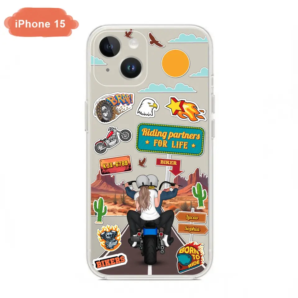 Custom Personalized Motorcycle Couple Phone Case - Gift Idea For Couple/ Husband & Wife/ Bikers - Transparent Phone Case For iPhone/Samsung