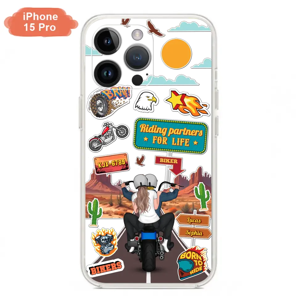 Custom Personalized Motorcycle Couple Phone Case - Gift Idea For Couple/ Husband & Wife/ Bikers - Transparent Phone Case For iPhone/Samsung
