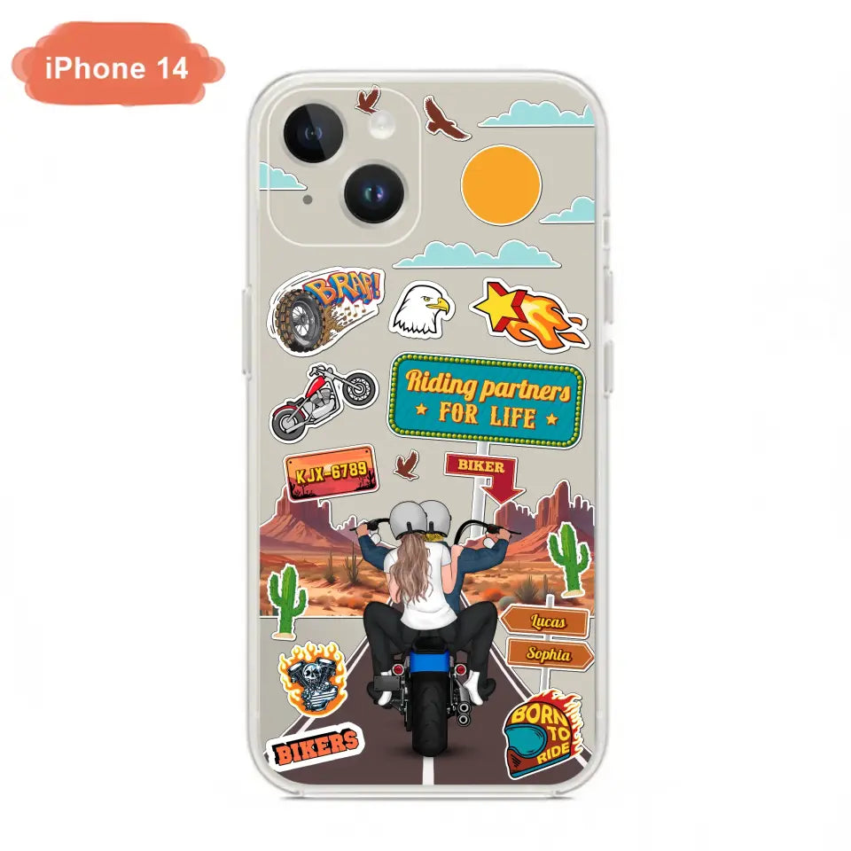 Custom Personalized Motorcycle Couple Phone Case - Gift Idea For Couple/ Husband & Wife/ Bikers - Transparent Phone Case For iPhone/Samsung