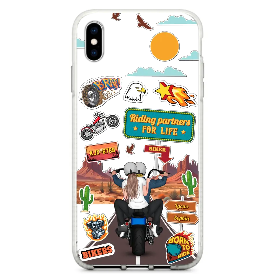 Custom Personalized Motorcycle Couple Phone Case - Gift Idea For Couple/ Husband & Wife/ Bikers - Transparent Phone Case For iPhone/Samsung