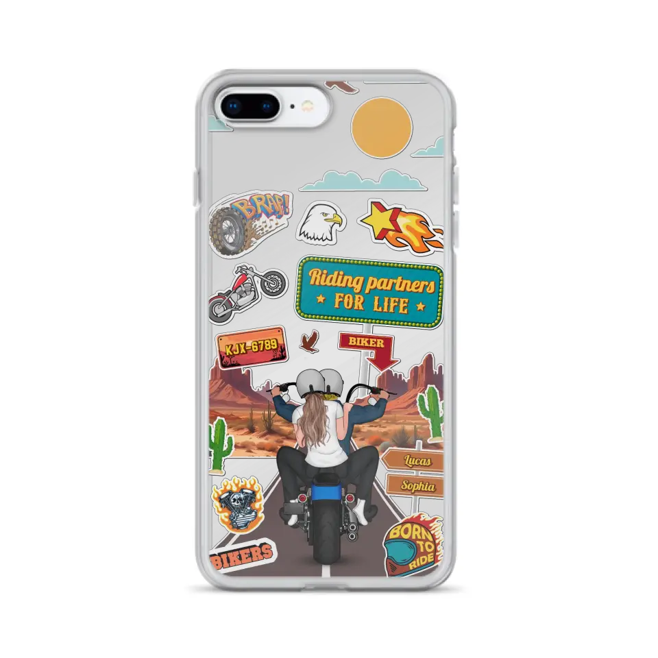 Custom Personalized Motorcycle Couple Phone Case - Gift Idea For Couple/ Husband & Wife/ Bikers - Transparent Phone Case For iPhone/Samsung