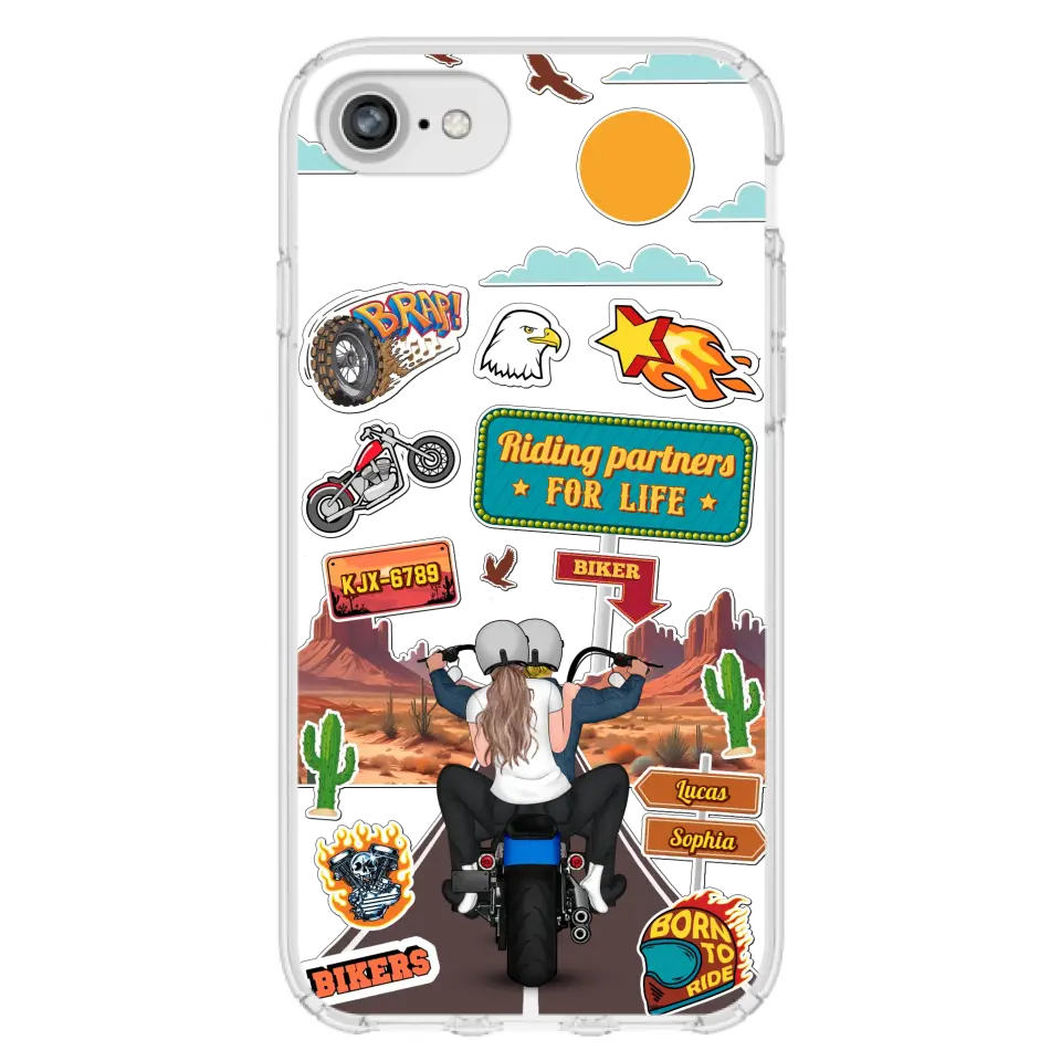 Custom Personalized Motorcycle Couple Phone Case - Gift Idea For Couple/ Husband & Wife/ Bikers - Transparent Phone Case For iPhone/Samsung