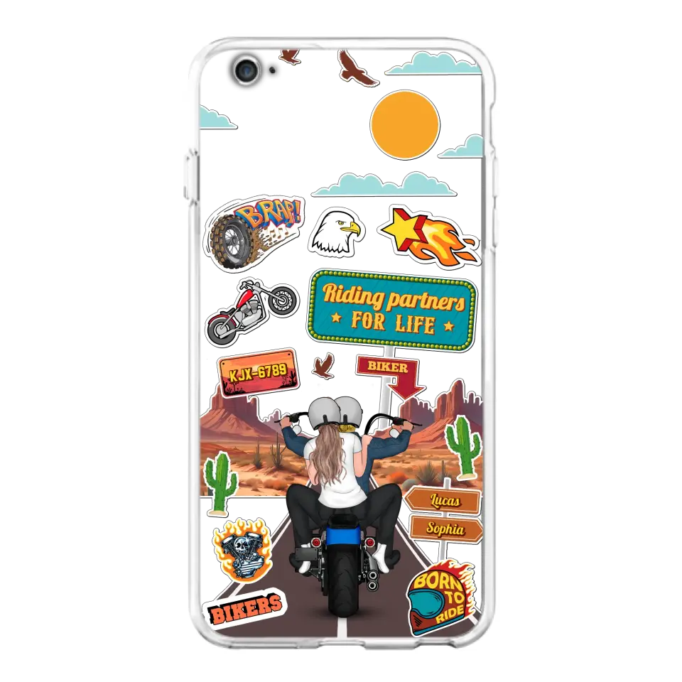 Custom Personalized Motorcycle Couple Phone Case - Gift Idea For Couple/ Husband & Wife/ Bikers - Transparent Phone Case For iPhone/Samsung