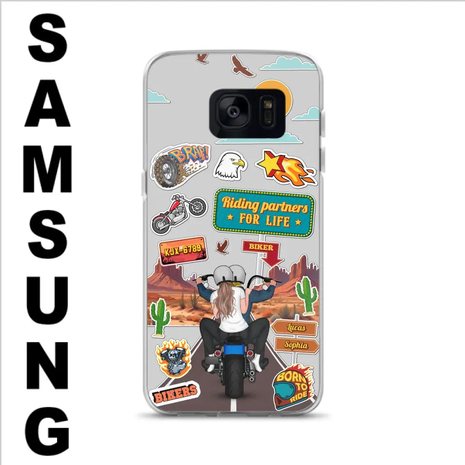 Custom Personalized Motorcycle Couple Phone Case - Gift Idea For Couple/ Husband & Wife/ Bikers - Transparent Phone Case For iPhone/Samsung