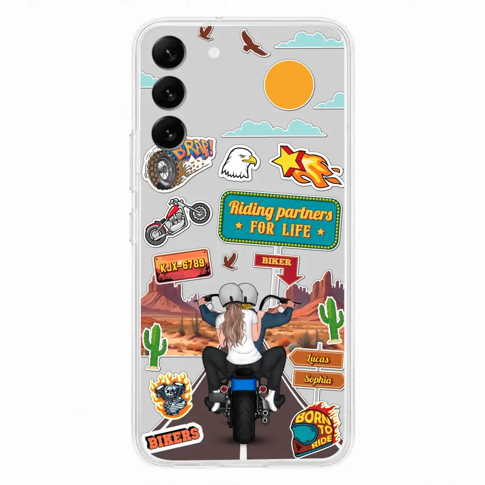 Custom Personalized Motorcycle Couple Phone Case - Gift Idea For Couple/ Husband & Wife/ Bikers - Transparent Phone Case For iPhone/Samsung