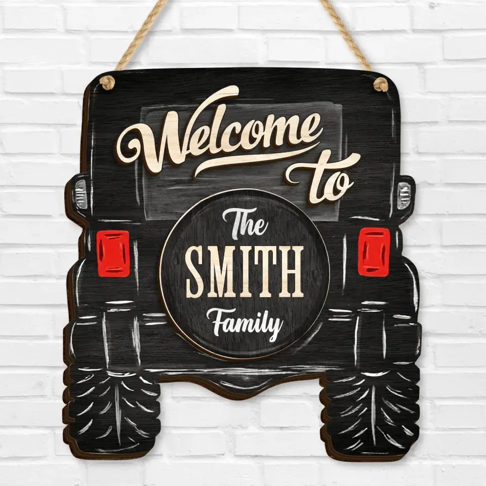 Personalized Off-road Car 2 Layered Wooden Art - Door Sign Gift Idea For Family/Off-road Car Lover - Welcome To The Smith Family