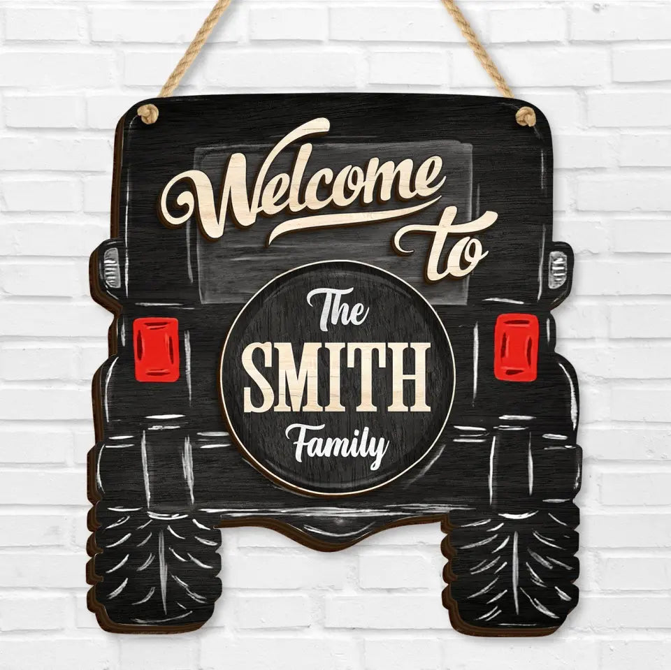 Personalized Off-road Car 2 Layered Wooden Art - Door Sign Gift Idea For Family/Off-road Car Lover - Welcome To The Smith Family