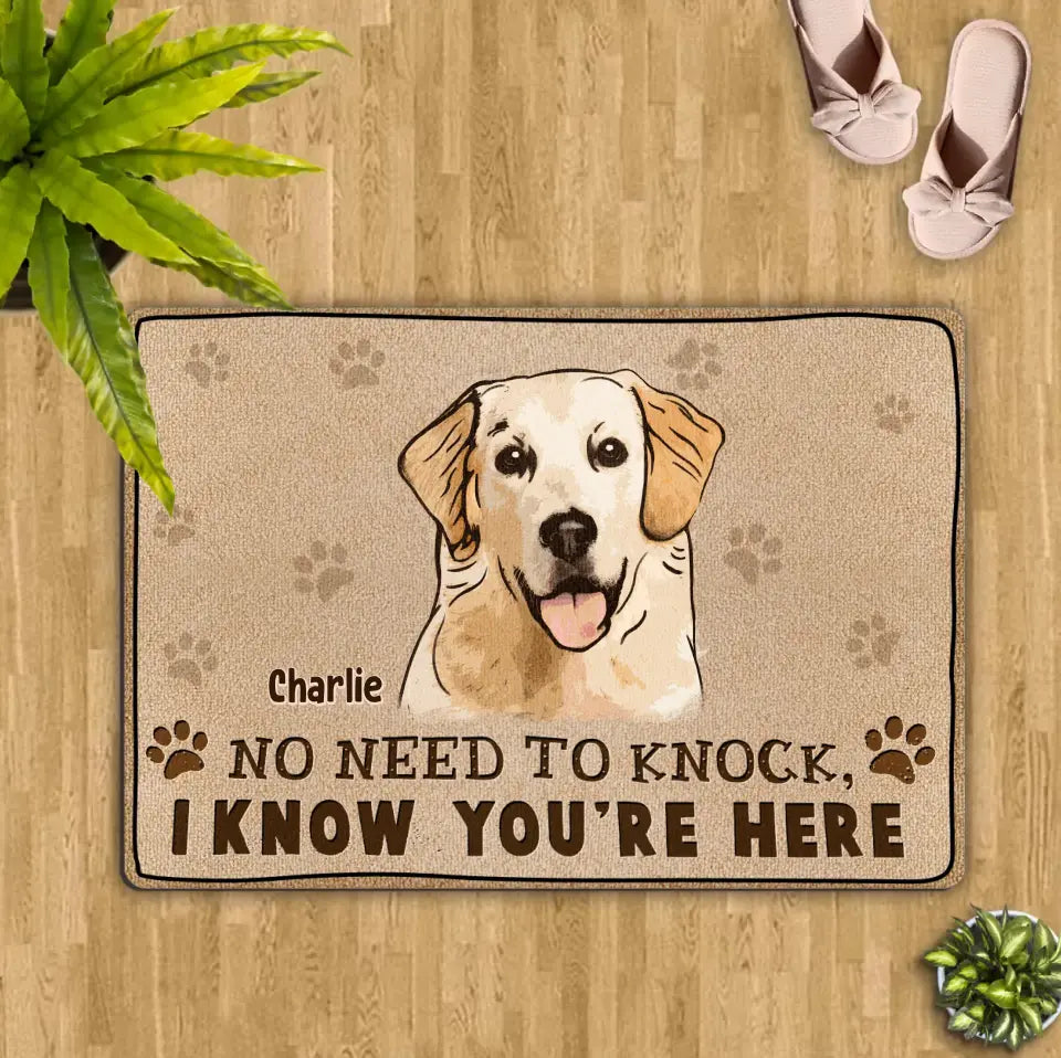 Personalized Welcome Doormat - Upload Pet's Photos - Gift Idea For Dog Lover - No Need To Knock We Know You're Here