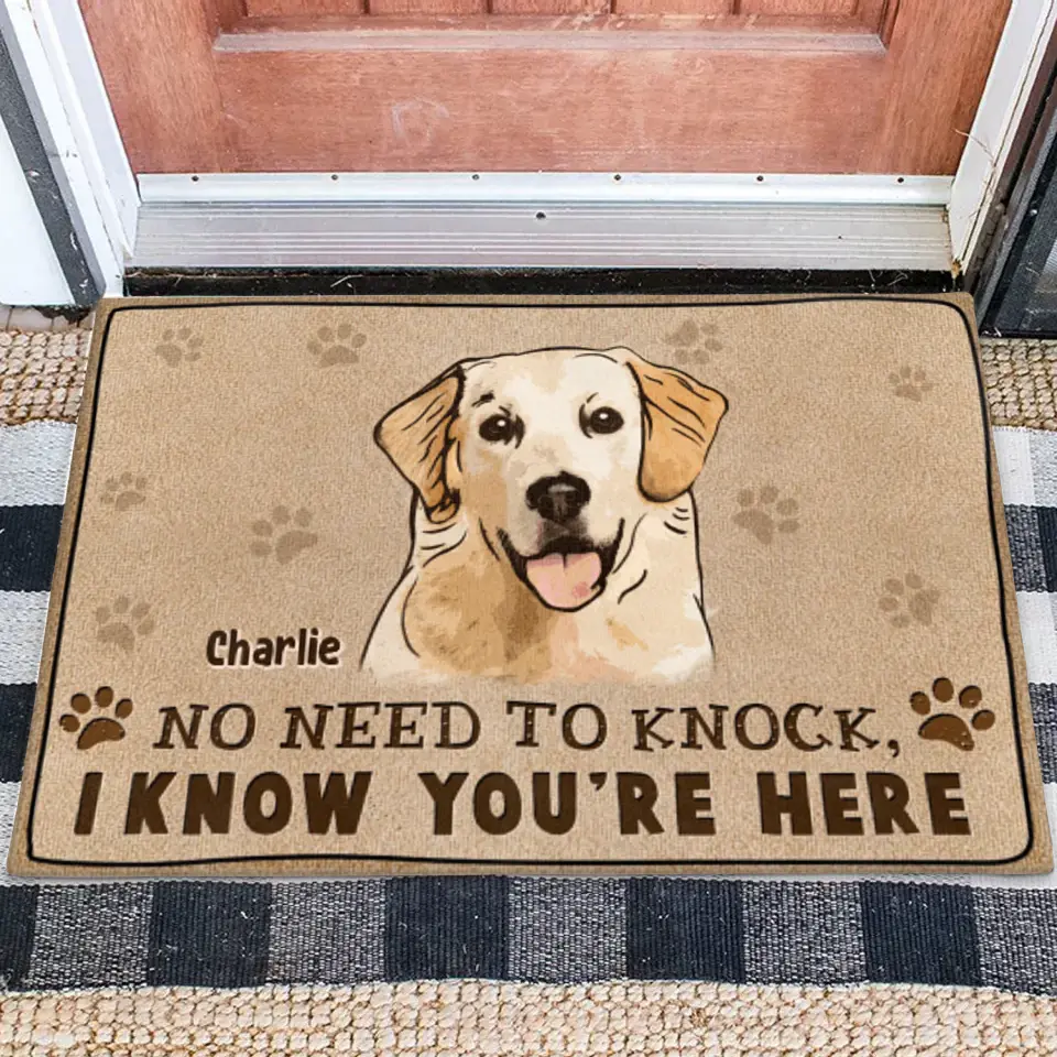 Personalized Welcome Doormat - Upload Pet's Photos - Gift Idea For Dog Lover - No Need To Knock We Know You're Here