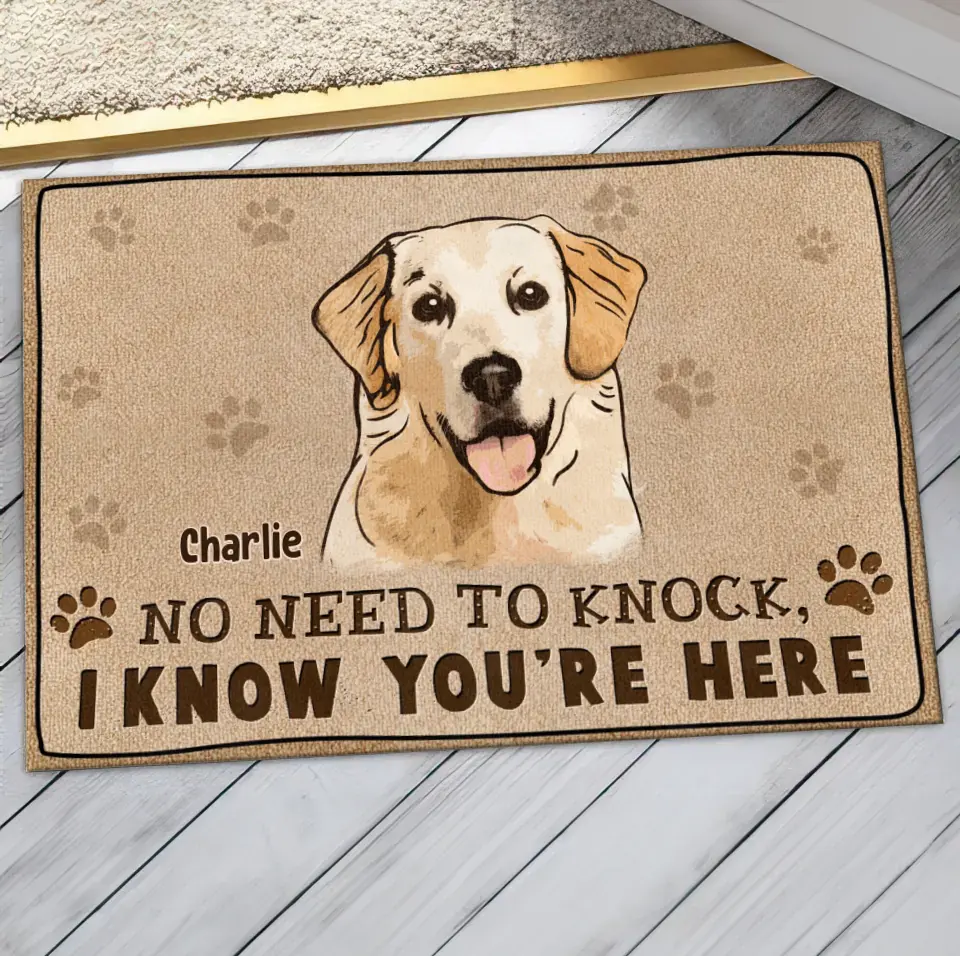 Personalized Welcome Doormat - Upload Pet's Photos - Gift Idea For Dog Lover - No Need To Knock We Know You're Here
