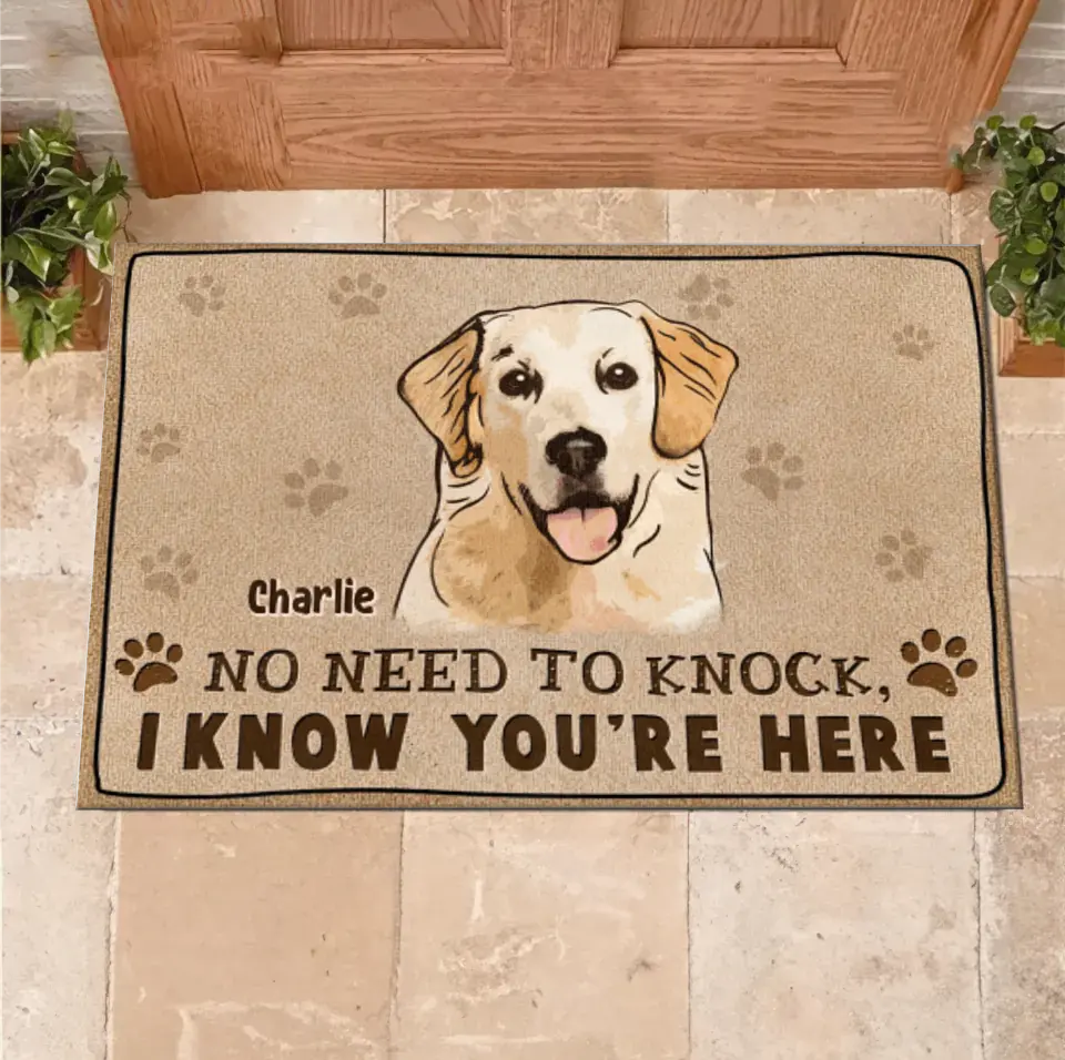 Personalized Welcome Doormat - Upload Pet's Photos - Gift Idea For Dog Lover - No Need To Knock We Know You're Here