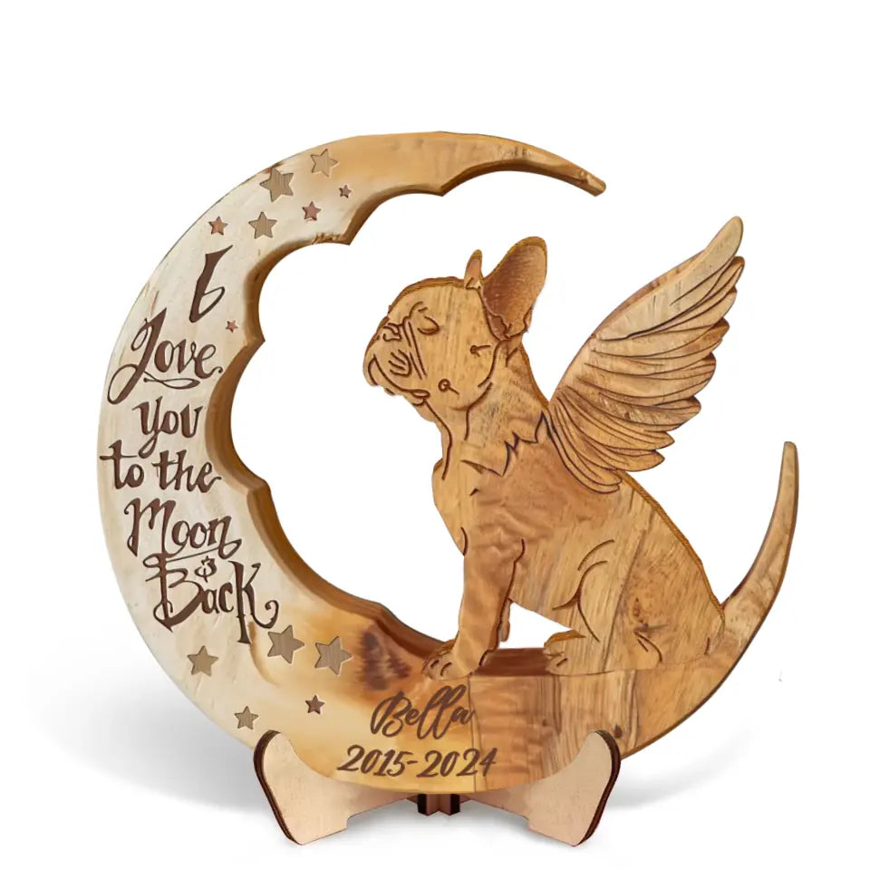 Personalized French Bulldog Moon 2 Layered Wooden Art - Memorial Gift Idea For Dog Mom/Dog Dad - I Love You To The Moon & Back