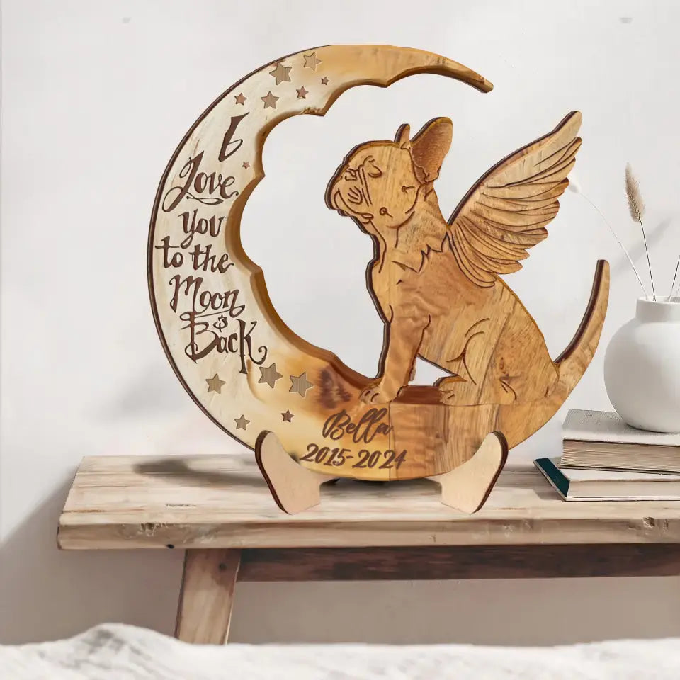 Personalized French Bulldog Moon 2 Layered Wooden Art - Memorial Gift Idea For Dog Mom/Dog Dad - I Love You To The Moon & Back