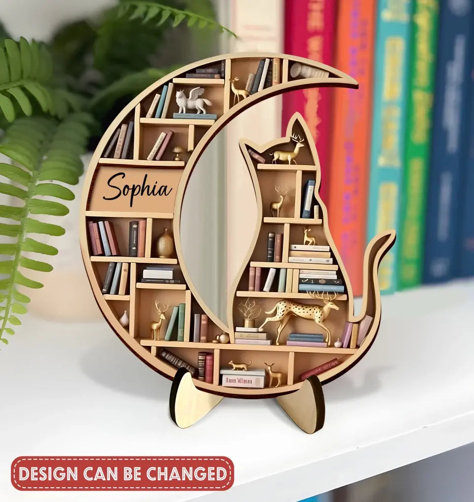 Personalized Book And Cat 2 Layered Wooden Art - Gift Idea for Book/Cat Lover
