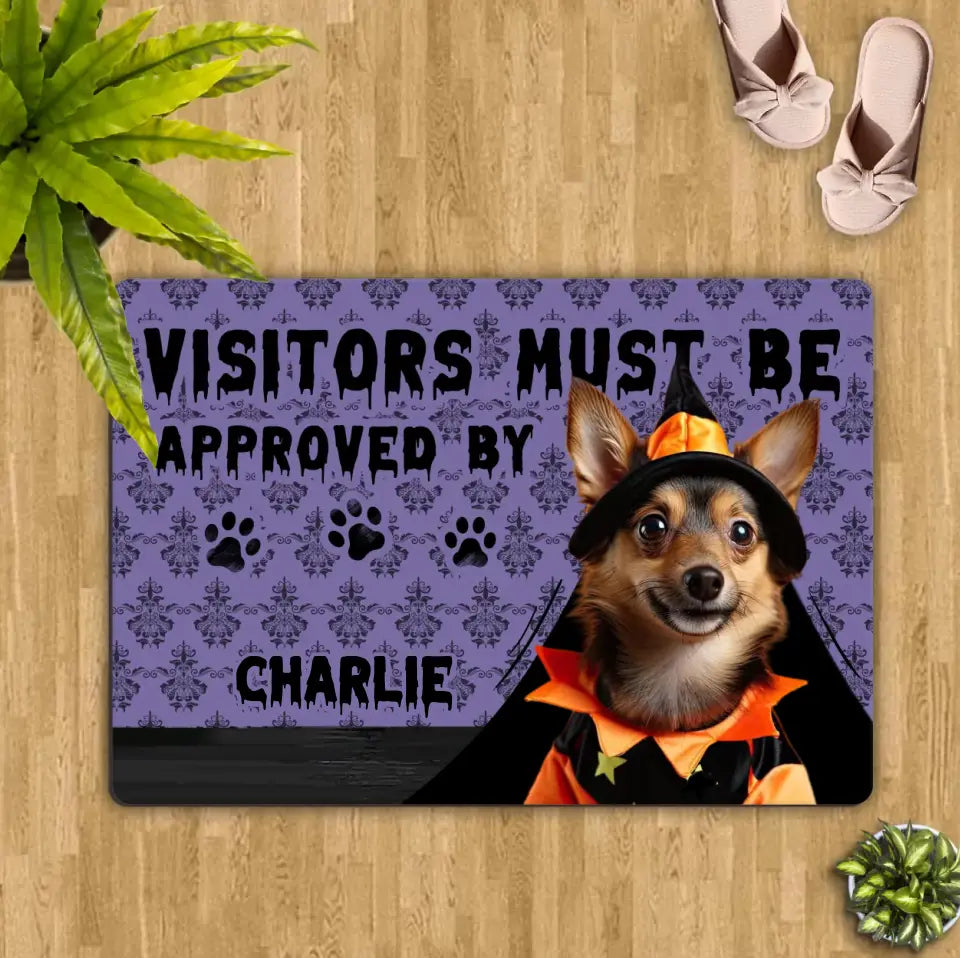 Personalized Upload Photo Doormat - Halloween Gift Idea For Dog/Cat Owner - Visitors Must Be Approved By Charlie
