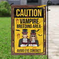 Personalized Vampire Flag sign - Funny Gift Idea For Couple/Family - Up to 2 Kids - Caution Vampire Breeding Area Avoid Eye Contact