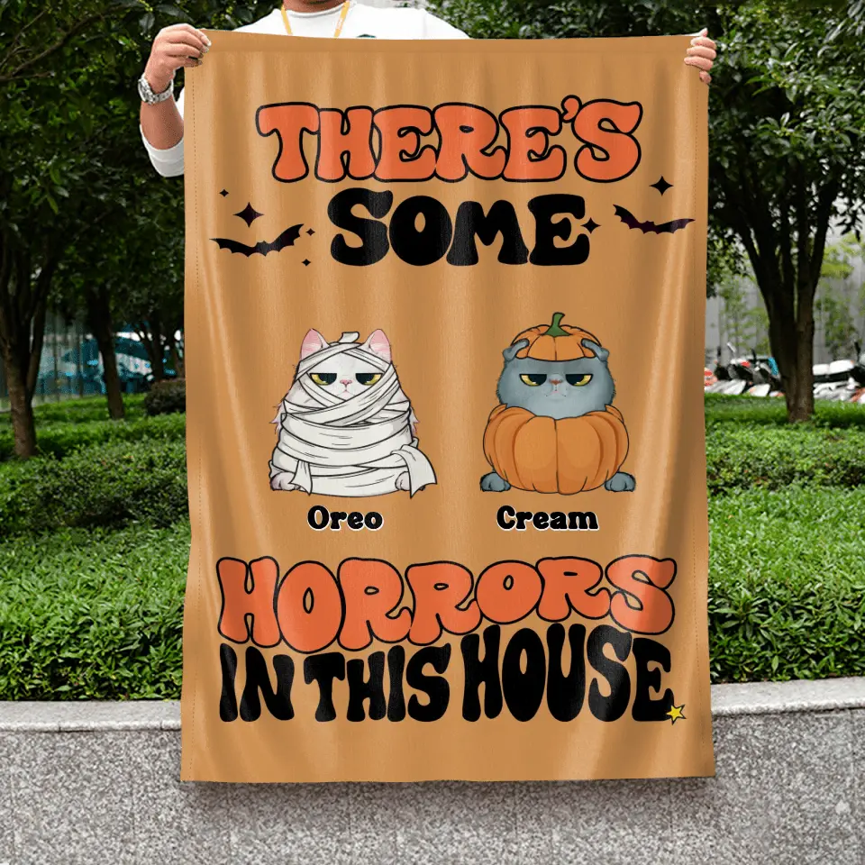 Personalized Halloween Pets Flag Sign - Gift Idea For Family/Pet Lover - Up to 7 Dogs/Cats - There's Some Horrors In This House
