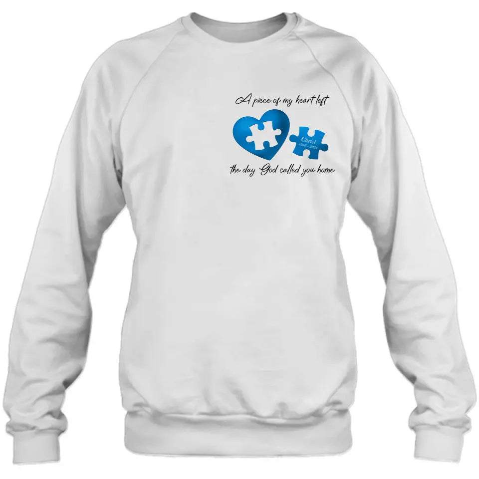 Personalized Memorial Shirt/Hoodie - Memorial Gift Idea for Mother's Day/Father's Day - A Piece Of My Heart Left The Day God Called You Home