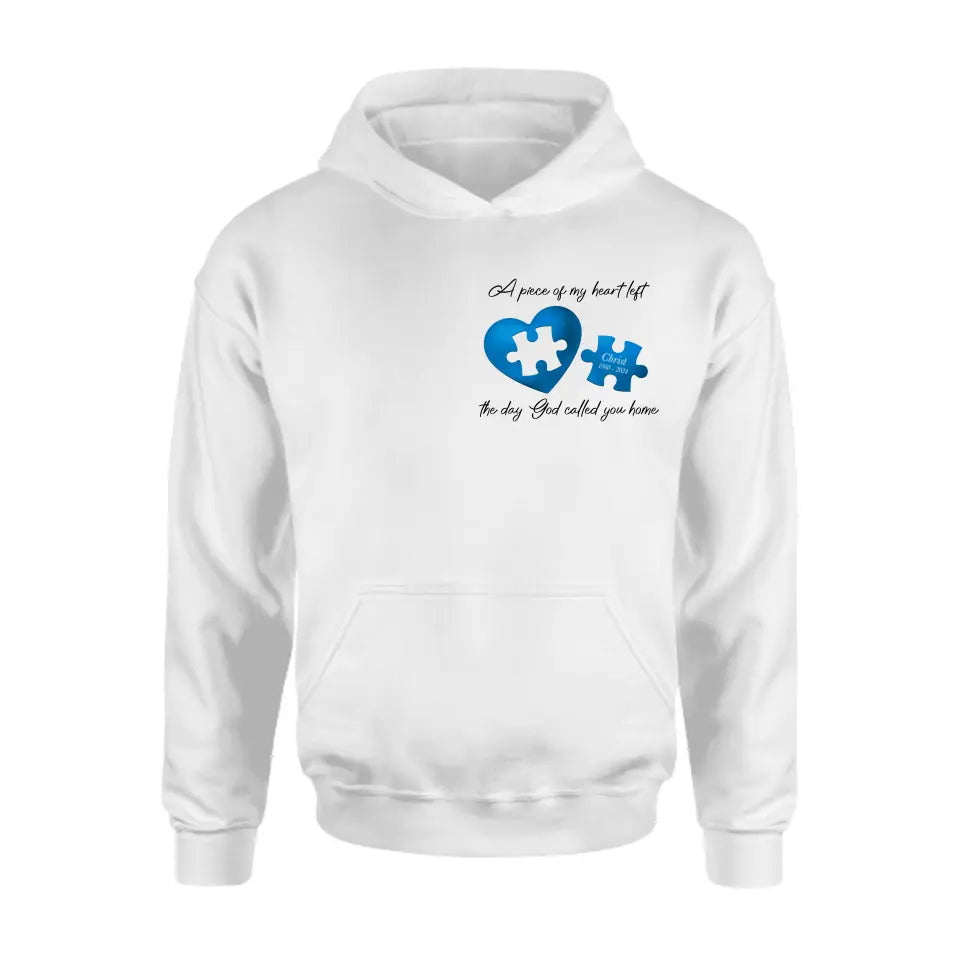 Personalized Memorial Shirt/Hoodie - Memorial Gift Idea for Mother's Day/Father's Day - A Piece Of My Heart Left The Day God Called You Home