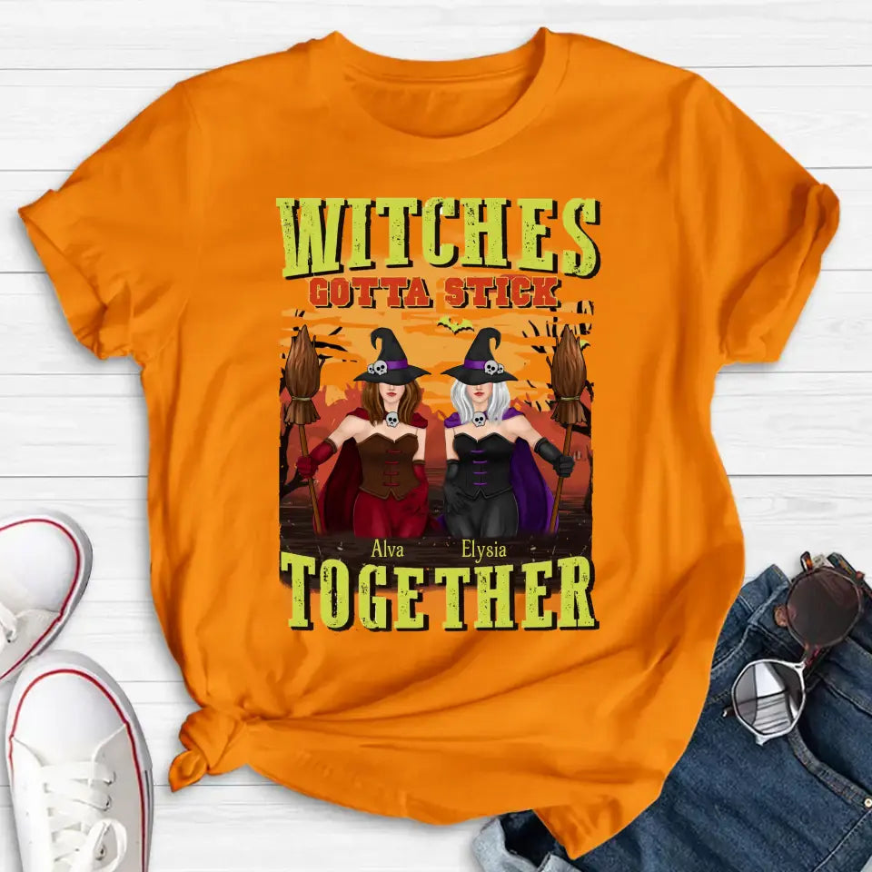 Personalized Witch Besties T-shirt/Long Sleeve/Sweatshirt/Hoodie - Halloween Gift Idea For Friends/Besties/Sisters - Witches Gotta Stick Together