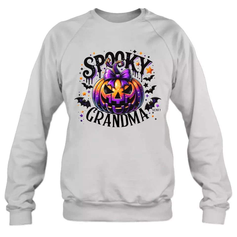 Custom Personalized Grandma Spooky Pumpkin T-shirt/ Long Sleeve/ Sweatshirt/ Hoodie - Halloween Gift Idea For Grandma/ Mother - Upto 10 Kids