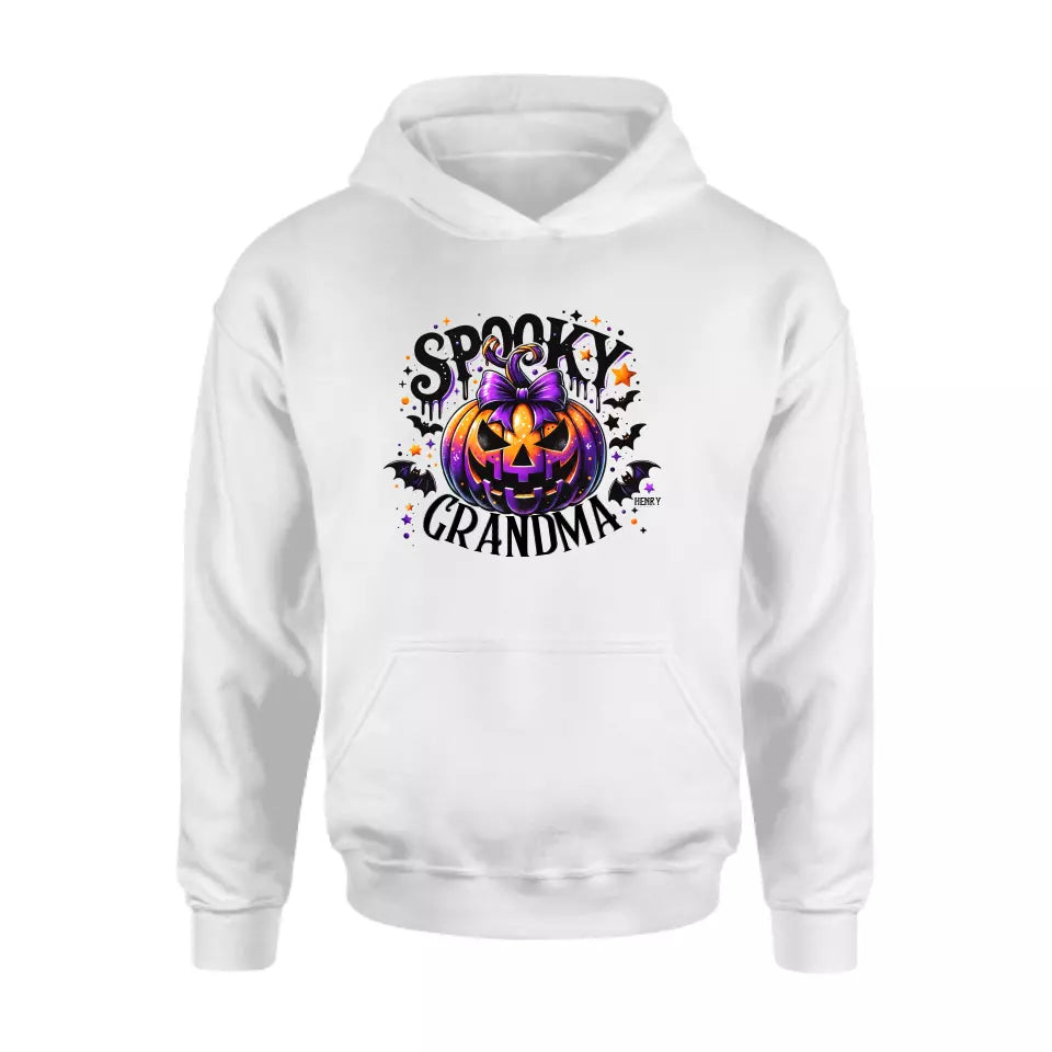 Custom Personalized Grandma Spooky Pumpkin T-shirt/ Long Sleeve/ Sweatshirt/ Hoodie - Halloween Gift Idea For Grandma/ Mother - Upto 10 Kids