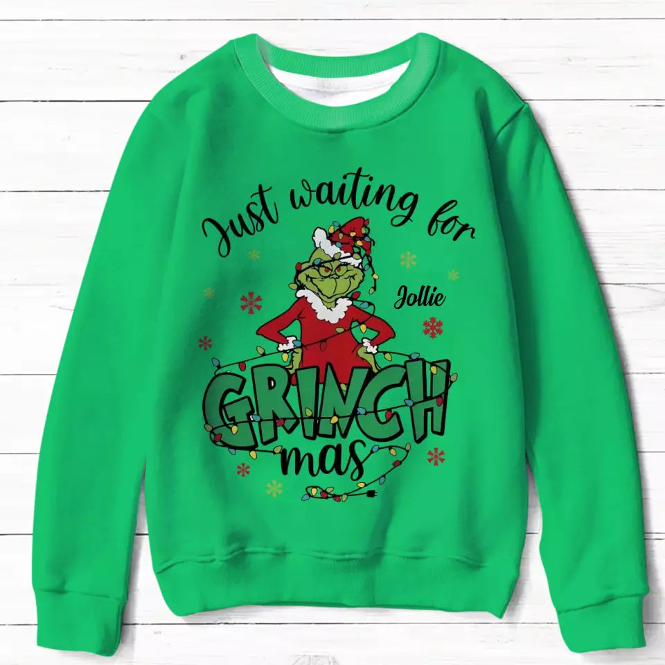 Personalized Christmas AOP Sweater - Gift Idea For Friend/Family Member - Just Waiting For Grinchmas