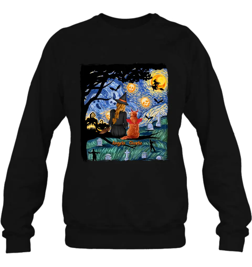 Custom Personalized Witch Halloween T-shirt/ Long Sleeve/ Sweatshirt/ Hoodie - Gift Idea For Dog/ Cat Lover