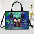 Custom Personalized Witch Best Friends PU Leather Handbag with Long Straps - Gift Idea For Halloween/ Witch/ Friend - We Are Not Sugar & Spice And Everything Nice
