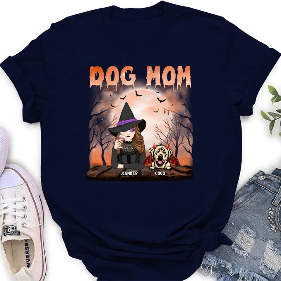 Personalized Dog Mom T-Shirt/Long Sleeve/Sweatshirt/Hoodie - Halloween Gift Idea For Witch/Dog Lover - Up to 6 Dogs